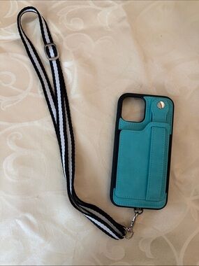 Turquoise Phone Lanyard Case with Card Pocket for iPhone 12. Brand new.